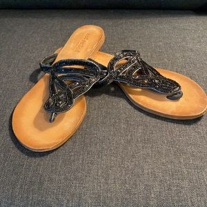 Not Rated Leather sandals w/ black sequins.